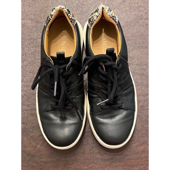Vionic Simasa Ray Snake Print Heel Leather Sneakers Black White Women's Size 6 - Picture 8 of 8